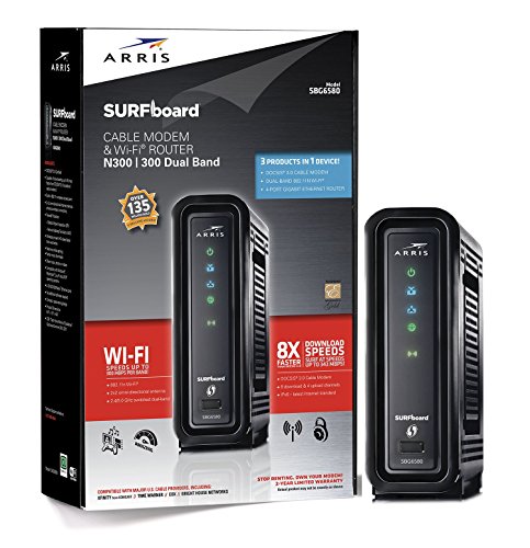 ARRIS SURFboard SBG6580 DOCSIS 3.0 ケーブル モデム/Wi-Fi N300 2.4Ghz + N300 5GHz デュアル バンド ルーター - 小売パッケージ ブラック (570763-006-00)