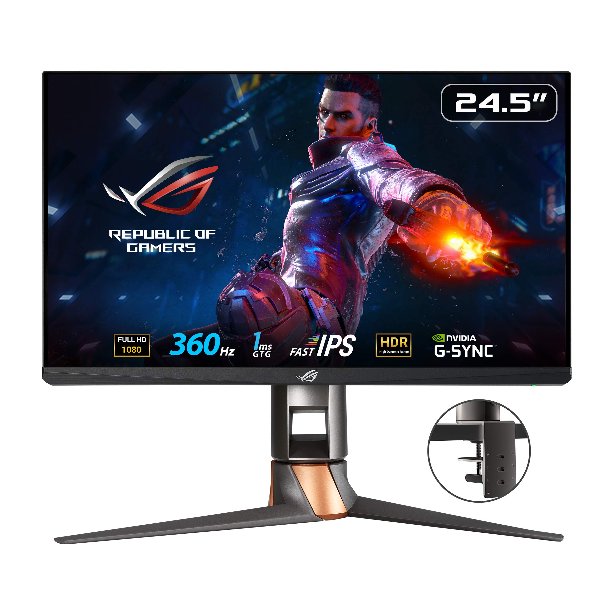  Asus ROG Swift 360Hz PG259QNR 24.5 HDR ゲーミングモニター、1080P フル HD、高速 IPS、1ms、G-SYNC、ULMB、NVIDIA リフレックス レイテンシー アナライザー、HDMI DisplayPort...