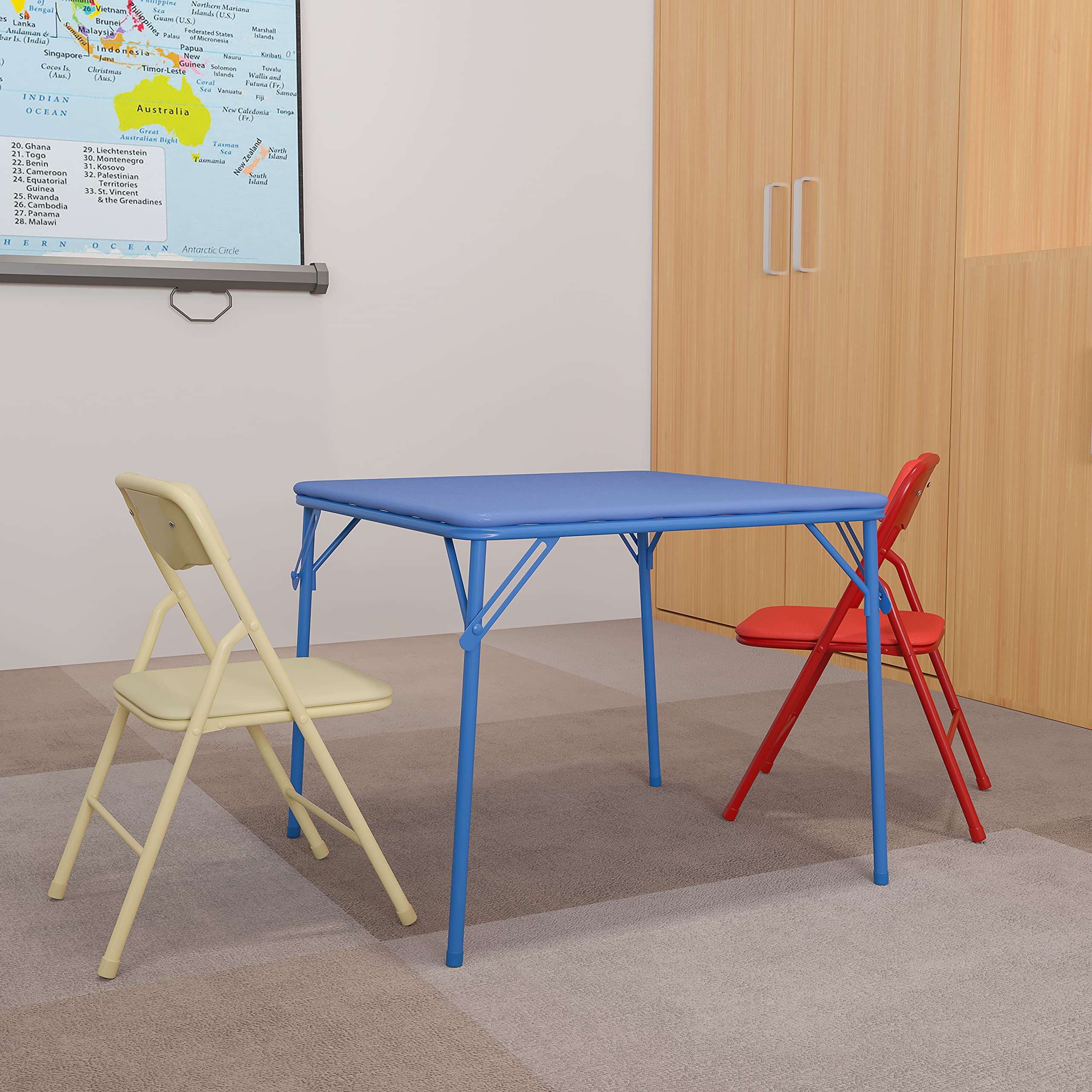 Flash Furniture キッズカラフルな折りたたみテーブルと椅子の3点セット、ブルー...