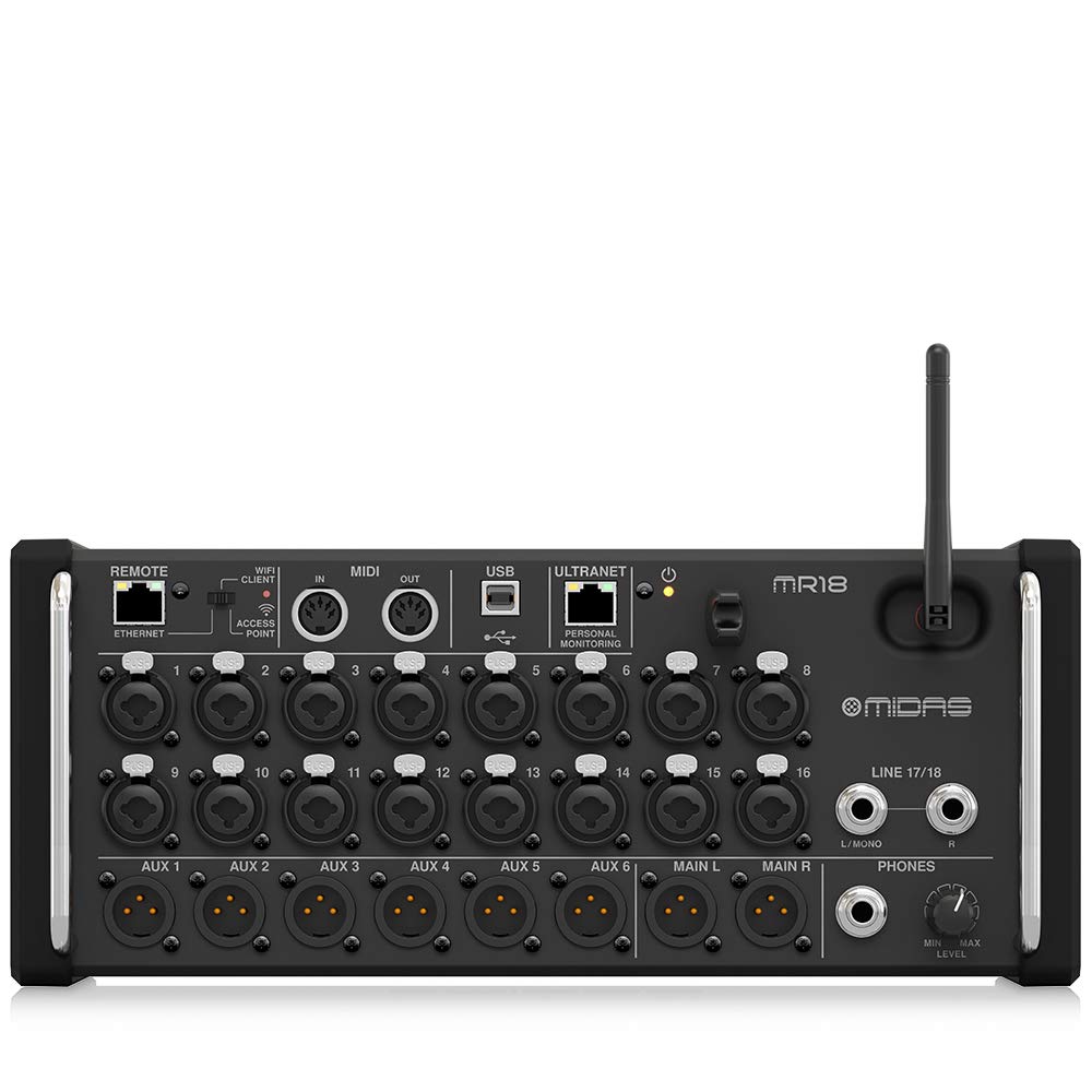 MIDAS MR18 18-Input Digital Mixer for iPad/Android Tablets with 16  PRO Preamps, Integrated Wifi Module and Multi Channel USB Audio Interface