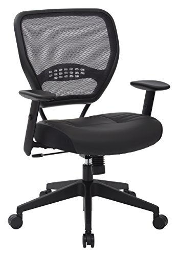 Space Seating プロフェッショナル AirGrid ダークバックとパッド入りブラックエコレザーシー...