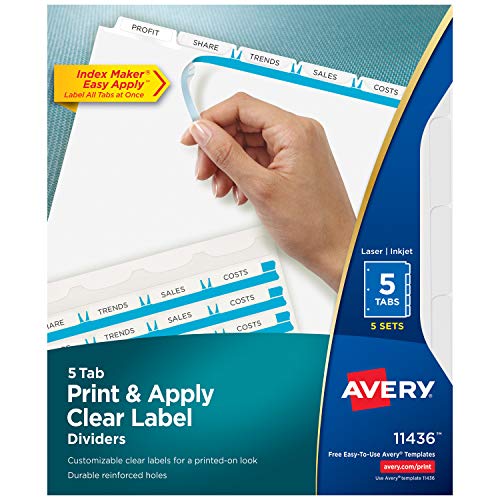 Avery 8タブバインダーディバイダー、簡単に印刷して貼れる透明なラベルストリップ、インデックスメーカー