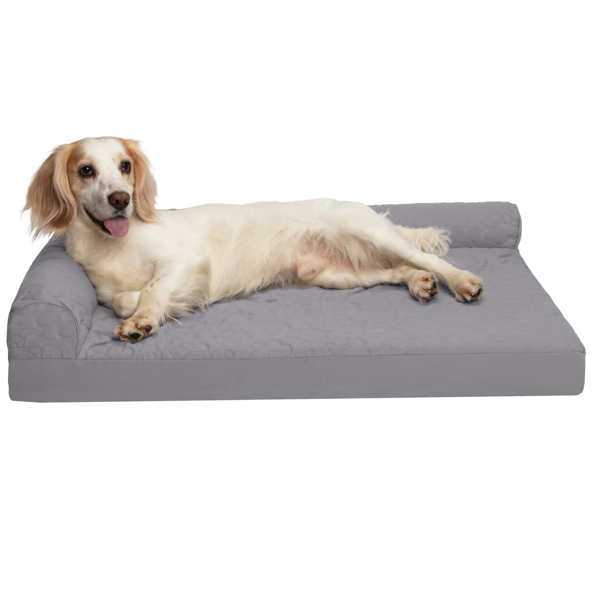 Furhaven 大型低反発犬用ベッド Pinsonic キルティング足 L 字型寝椅子 取り外し可能で洗える...