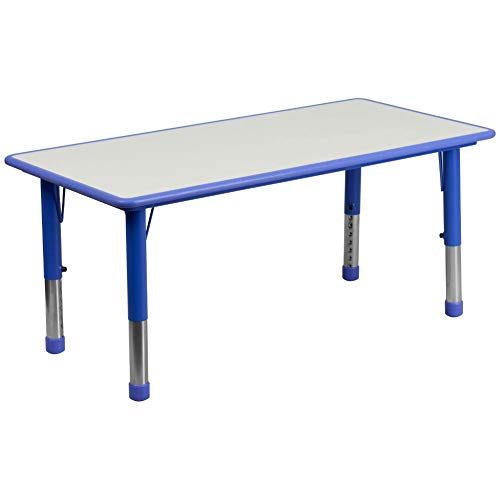 Flash Furniture 23.625''W x 47.25''L長方形の青いプラスチック製の高さ調節可能なアクティビティテーブル、灰色の上部