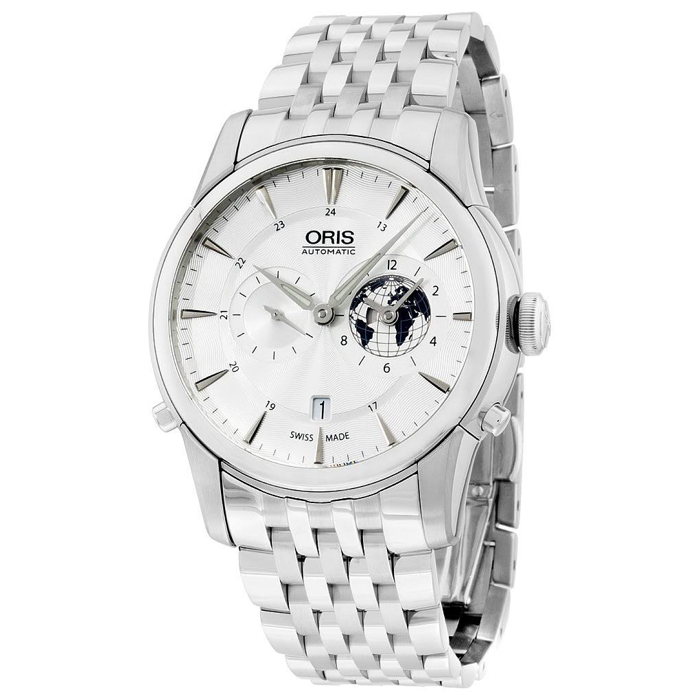 Oris ArtelierGMT自動シルバーホワイトダイヤルステンレススチールメンズウォッチ690-7690-4081MB