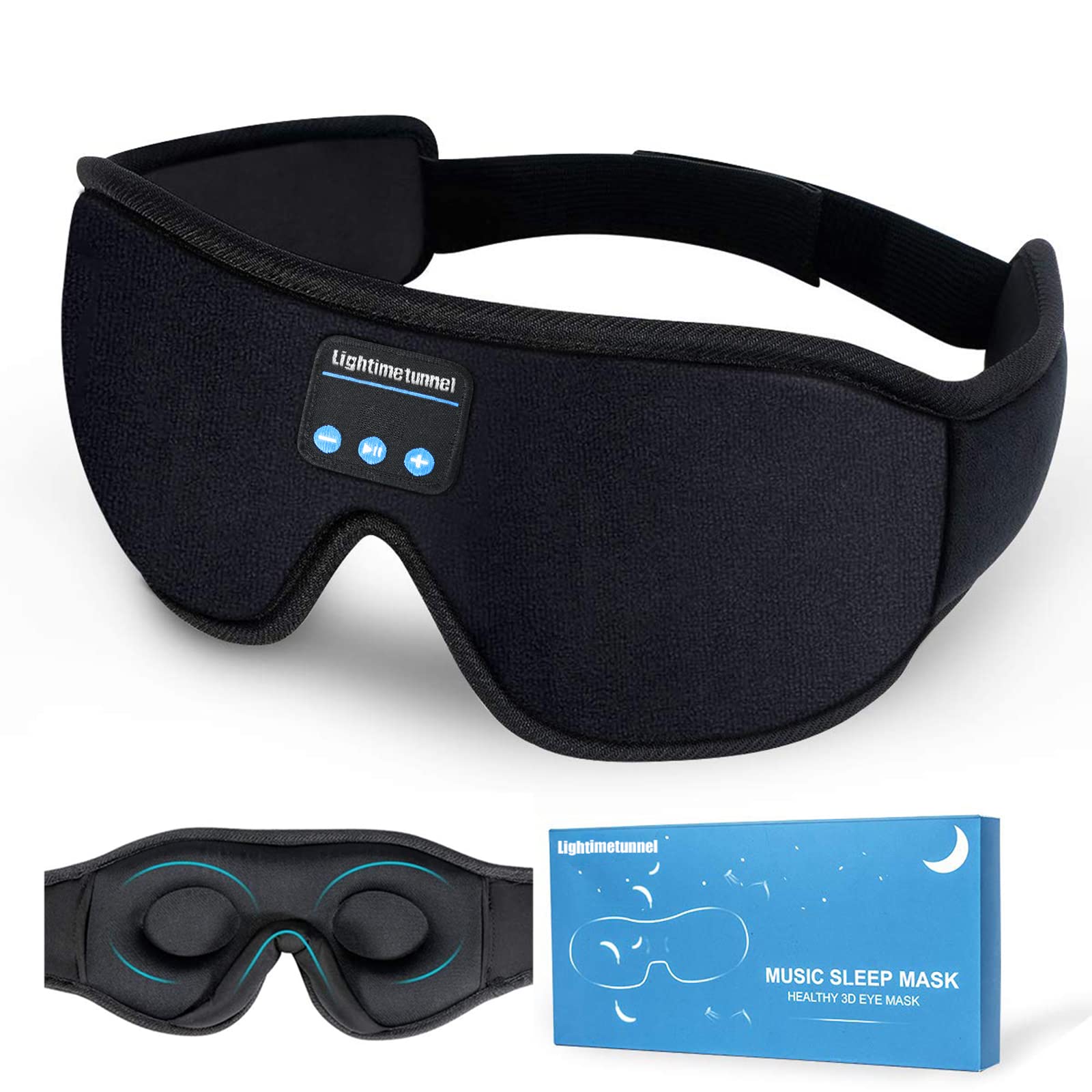  LIGHTIMETUNNEL スリープヘッドフォン Bluetooth 5.0 ワイヤレス 3D アイマスク、横向き寝の人向けの洗えるスリーピングヘッドフォン、調節可能な超薄型ス...