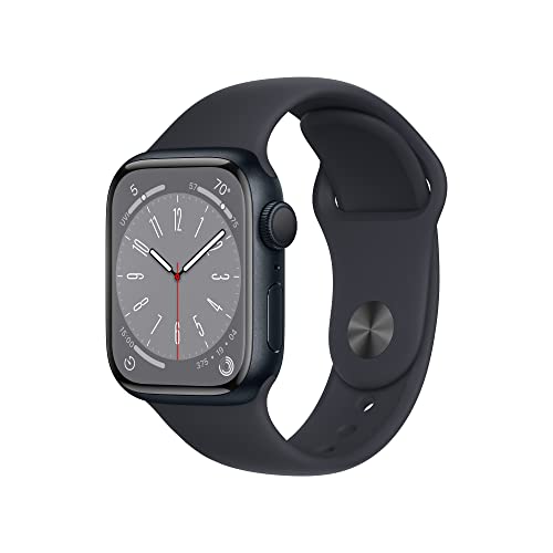  Apple Watch Series 8 [GPS 41mm] スマートウォッチ、ミッドナイトアルミニウムケース、ミッドナイトスポーツバンド付き - M/L。フィットネストラッカー、...