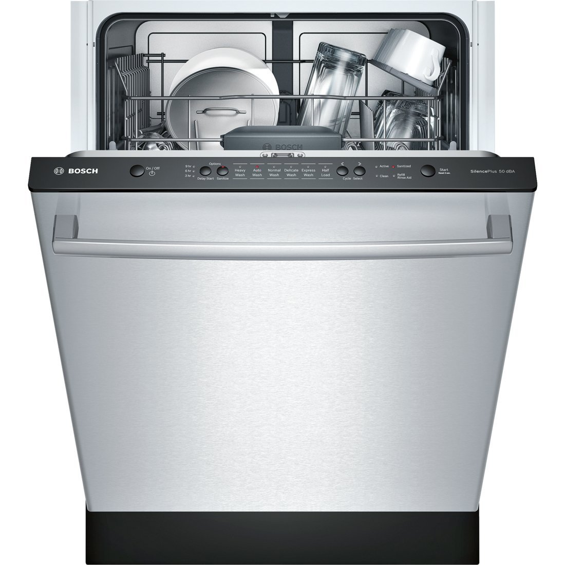  Bosch SHX3AR75UC Ascenta 24 'ワイド完全統合型ビルトイン食器洗い機（6回の洗浄サイクル）14場所設定遅延開始24/7オーバーフローリークプロテクションス...
