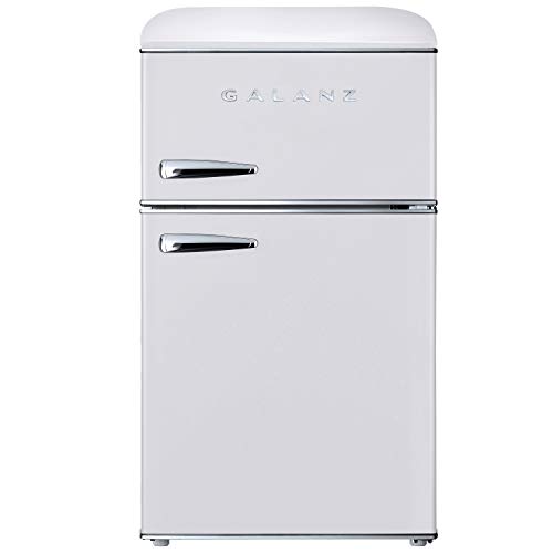 Galanz GLR31TWEER レトロコンパクト冷蔵庫、デュアルドア付きミニ冷蔵庫、真の冷凍庫付き調節可能な機械式サーモスタット、ホワイト、3.1 Cu FT