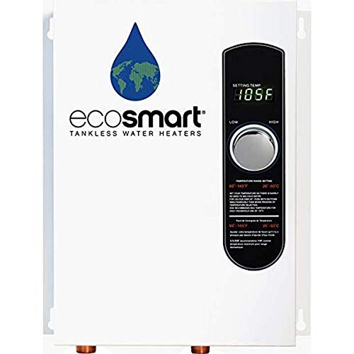 Ecosmart ECO 18 電気タンクレス給湯器、240 ボルトで 18 KW、特許取得済みの自己調整技術付き、ホワイト