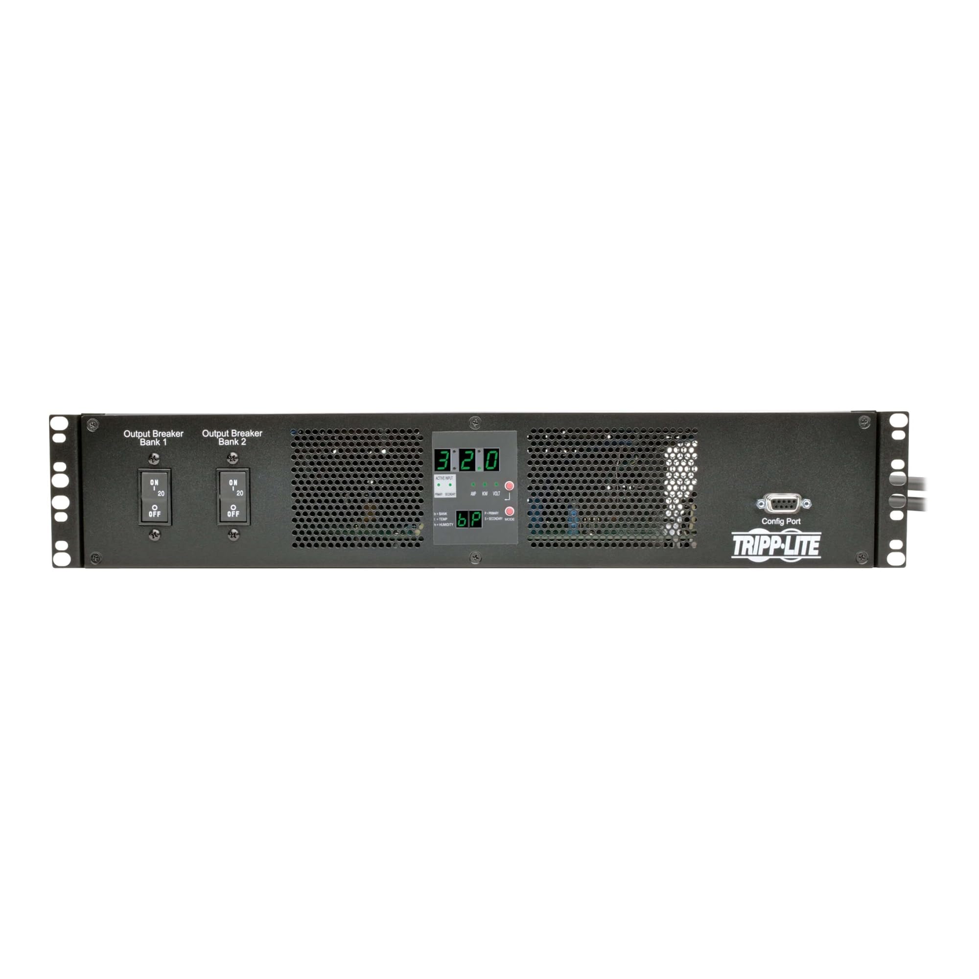 Tripp Lite Metered PDU with ATS, 7.4kW 230V Outlets (16 C13 & 2 C19), 2 IEC309 32A Blue Cords, 2U, TAA (PDUMH32HVAT)