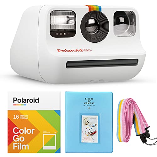 Polaroid GO インスタント ミニカメラ ホワイト + GO カラーフィルム - ダブルパック + アルバム + ストラップ
