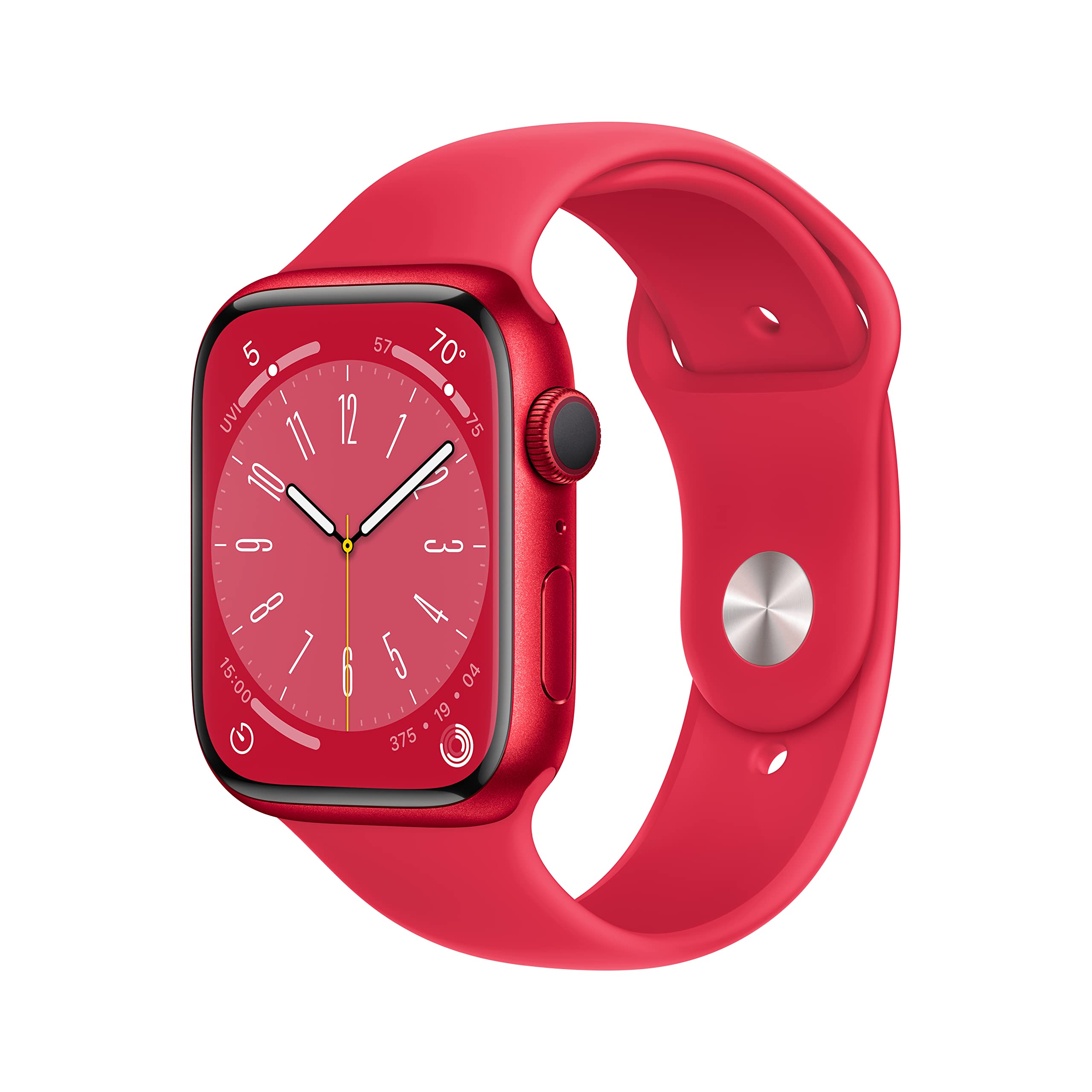  Apple Watch Series 8 [GPS 45mm] スマートウォッチ、(製品) RED アルミニウムケース、(製品) RED スポーツバンド付き - S/M。フィットネストラッカー、血中酸素...