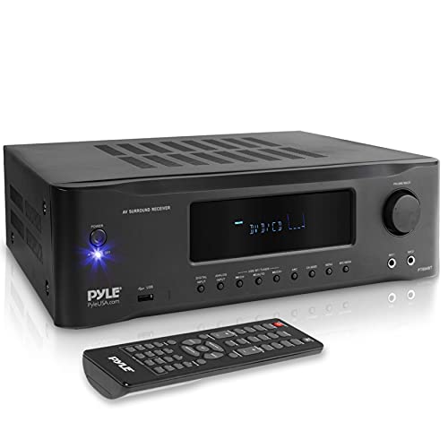  Pyle 5.2 チャンネル Hi-Fi Bluetooth ステレオアンプ - 1000 ワット AV ホームスピーカー サブウーファー サウンドレシーバー、ラジオ、USB、RCA、HDMI、マイク入力、ワイヤレスストリーミング付き、4K...