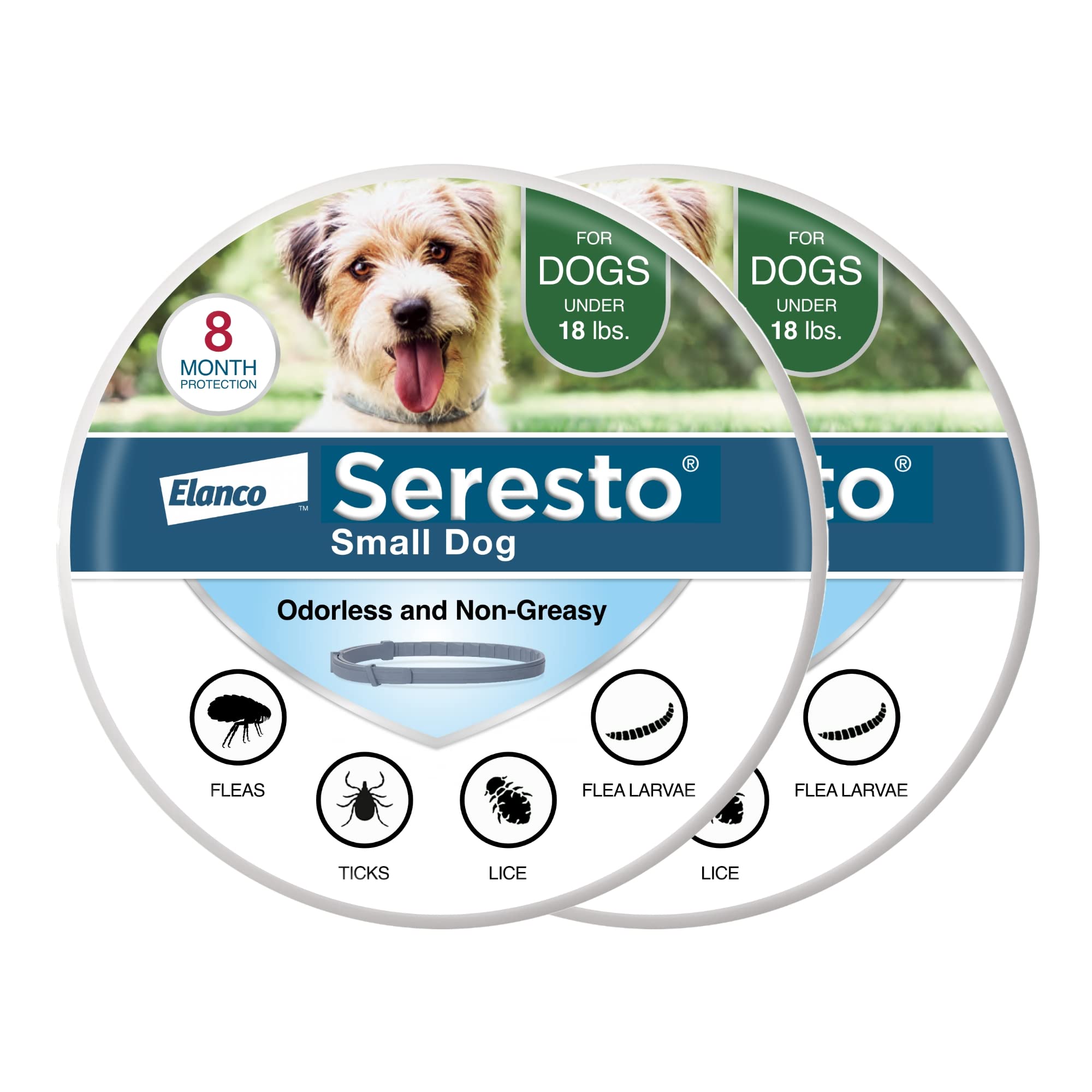 Seresto 小型犬用獣医推奨のノミ・ダニ治療・予防首輪、体重18ポンド以下の犬用。 | 2パック