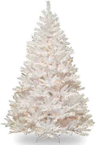  National Tree Company 点灯済み人工クリスマスツリー | 会社概要あらかじめ張られた白色ライトとスタンドが付属 |シルバーグリッター付きの白 |ウィン...