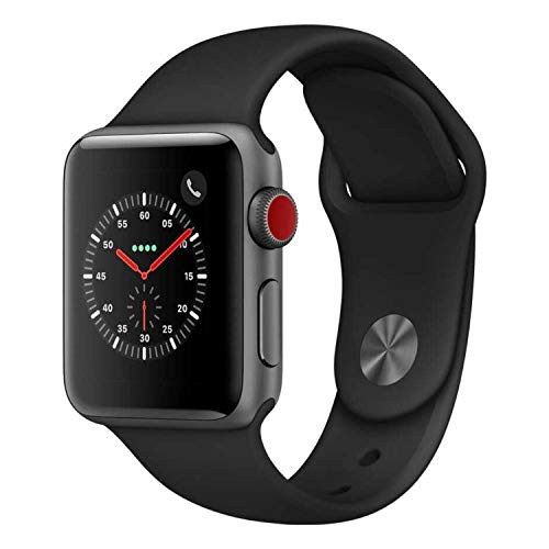 Apple Watch Series 3 (GPS + Cellular、38MM) - スペース グレーのアルミニウム ケースとブラックのスポーツ バンド (リニューアル)