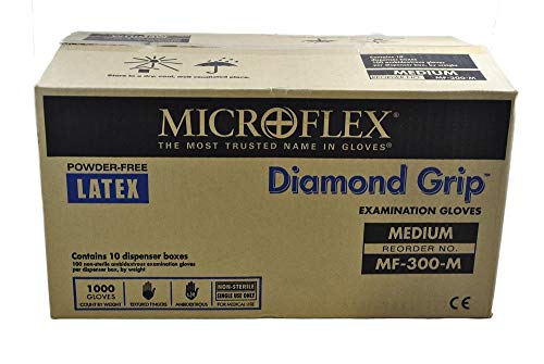 Microflex MF-300-M ダイヤモンドグリップ検査用手袋、PF ラテックス、テクスチャードフィンガ...