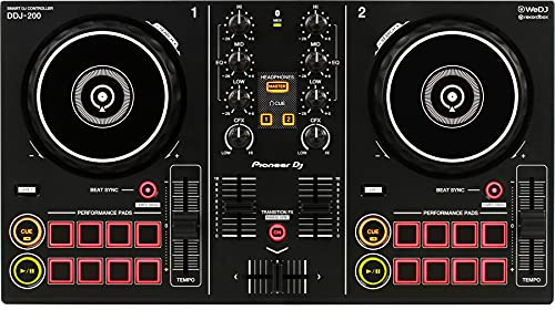Pioneer DJ DDJ-200 - USB/Bluetooth 接続、WeDJ アプリ、16 個のパフォーマンス パッドを備えた 2 デッキ デジタル DJ コントローラー