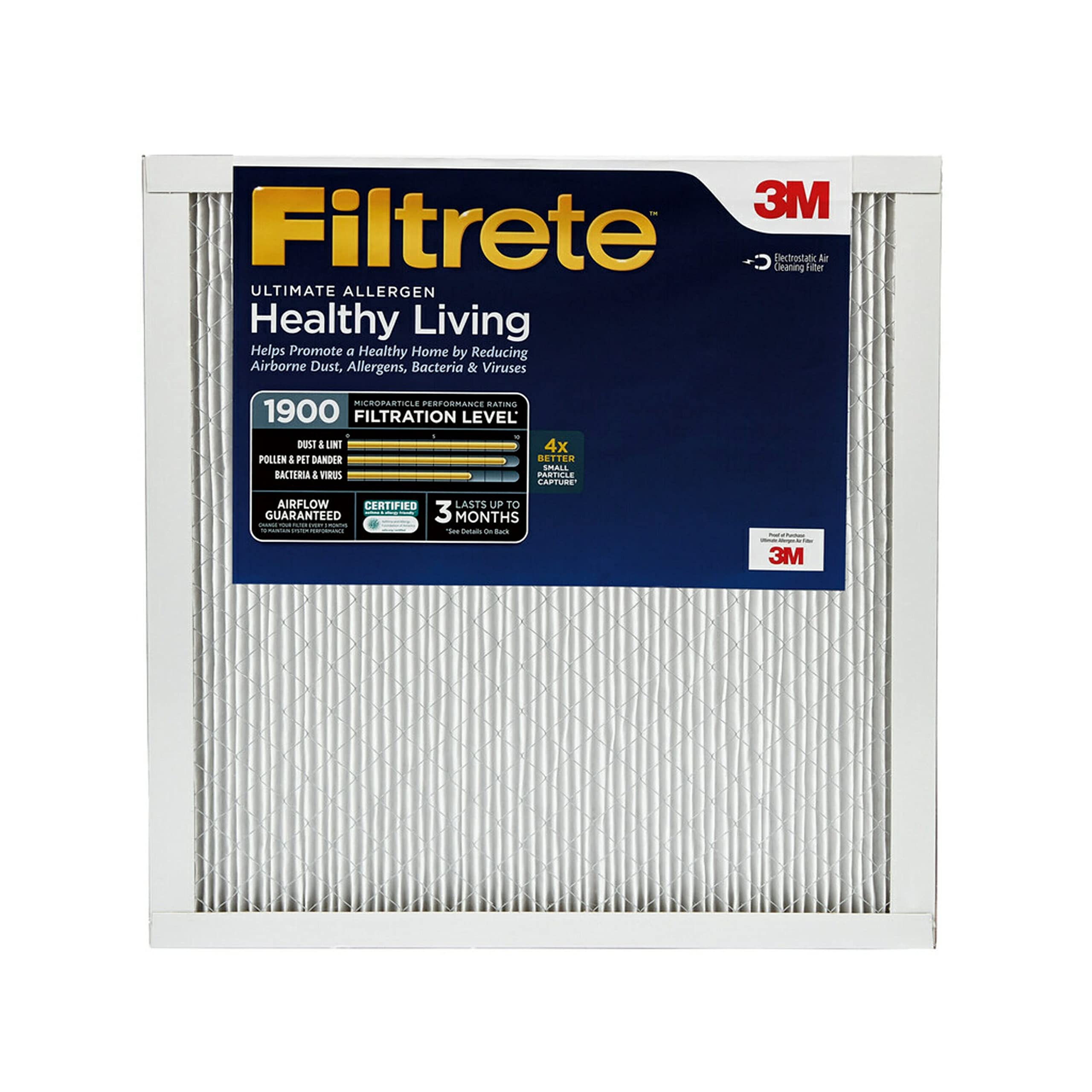 Filtrete 23.5x23.5x1 エアフィルター、MPR 1900、MERV 13、ヘルシーリビング究極アレルゲン 3 か月プリーツ 1 インチエアフィルター、フィルター 6 枚