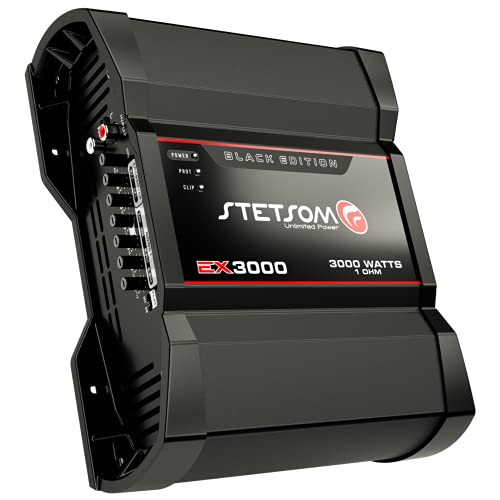  Stetsom EX 3000 ブラック エディション 1 オーム モノラル カー アンプ、3000.1 3K ワット RMS、1 安定したカー オーディオ、フルレンジ HD 音質、クロスオ...