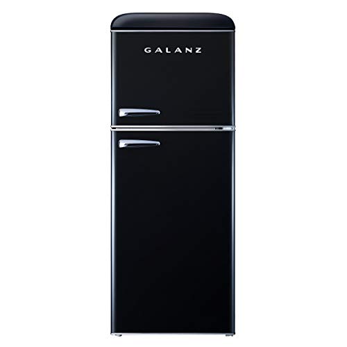 Galanz GLR46TBKER レトロコンパクト冷蔵庫、デュアルドア付き4.6立方フィートミニ冷蔵庫、真の冷凍庫付き調節可能な機械式サーモスタット、ブラック