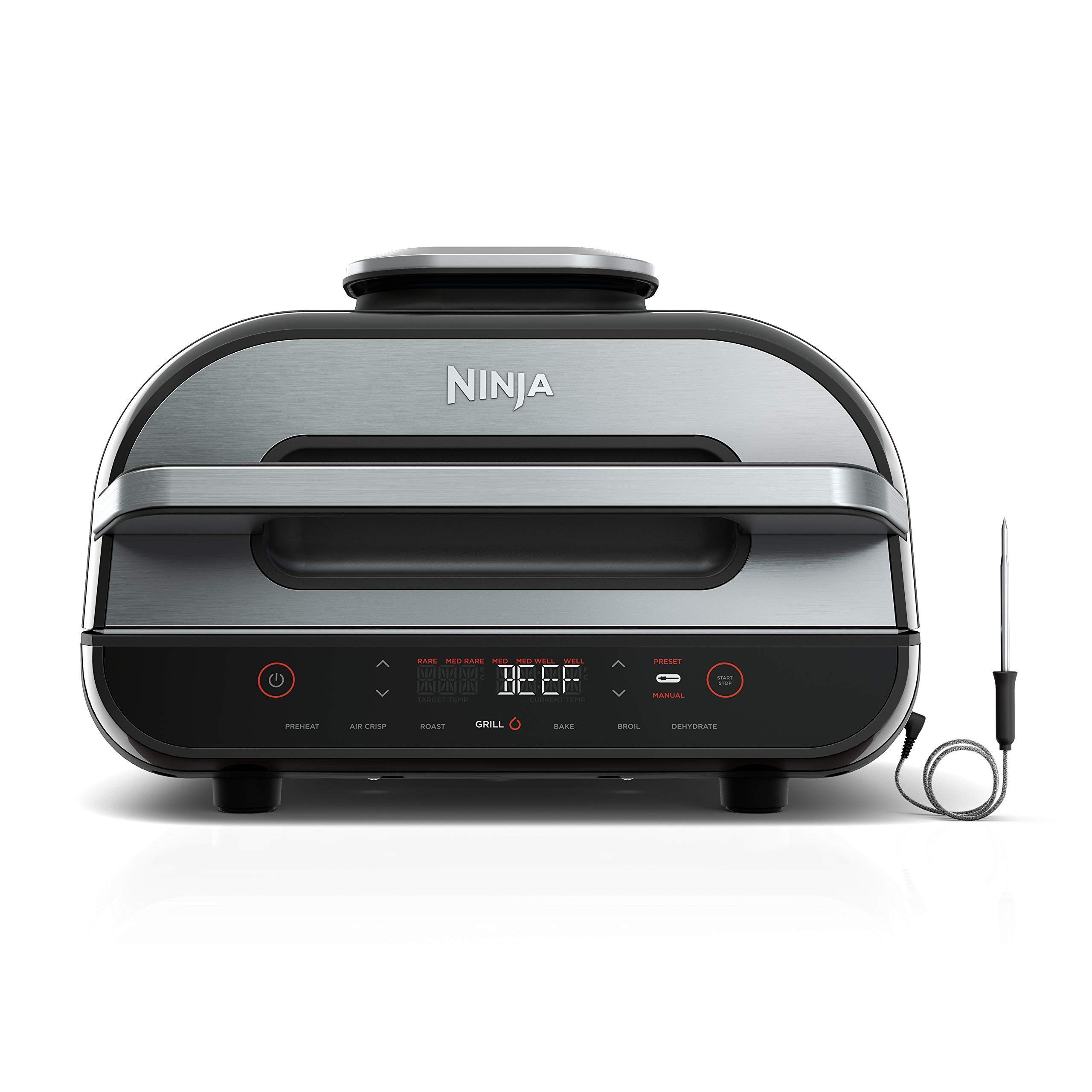 Ninja DG551 Foodi Smart XL 6-in-1 屋内グリル、エアフライ、ロースト、ベイク、ブロイル、脱水、Foodi スマート温度計付き