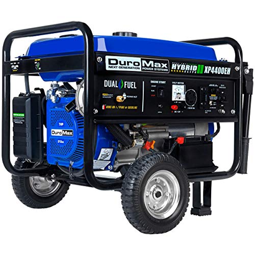 DuroMax XP4400EHデュアル燃料電気始動ポータブル発電機、青と黒