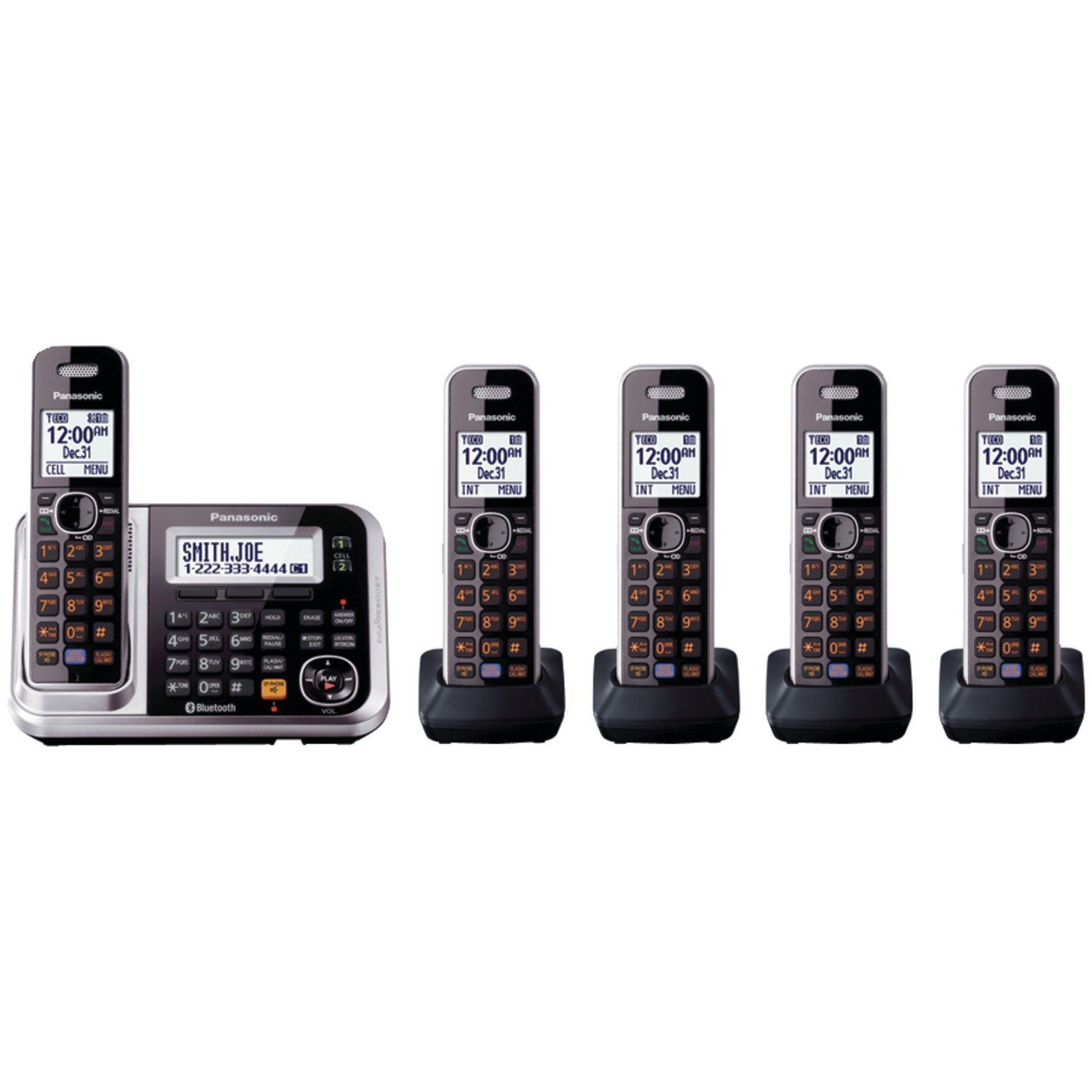  Panasonic Link2Cell KX-TG7875S DECT 6.0 1ラインBluetoothコードレス電話、強化されたノイズリダクションおよびデジタル留守番電話-5ハンドセット、ブラック/...