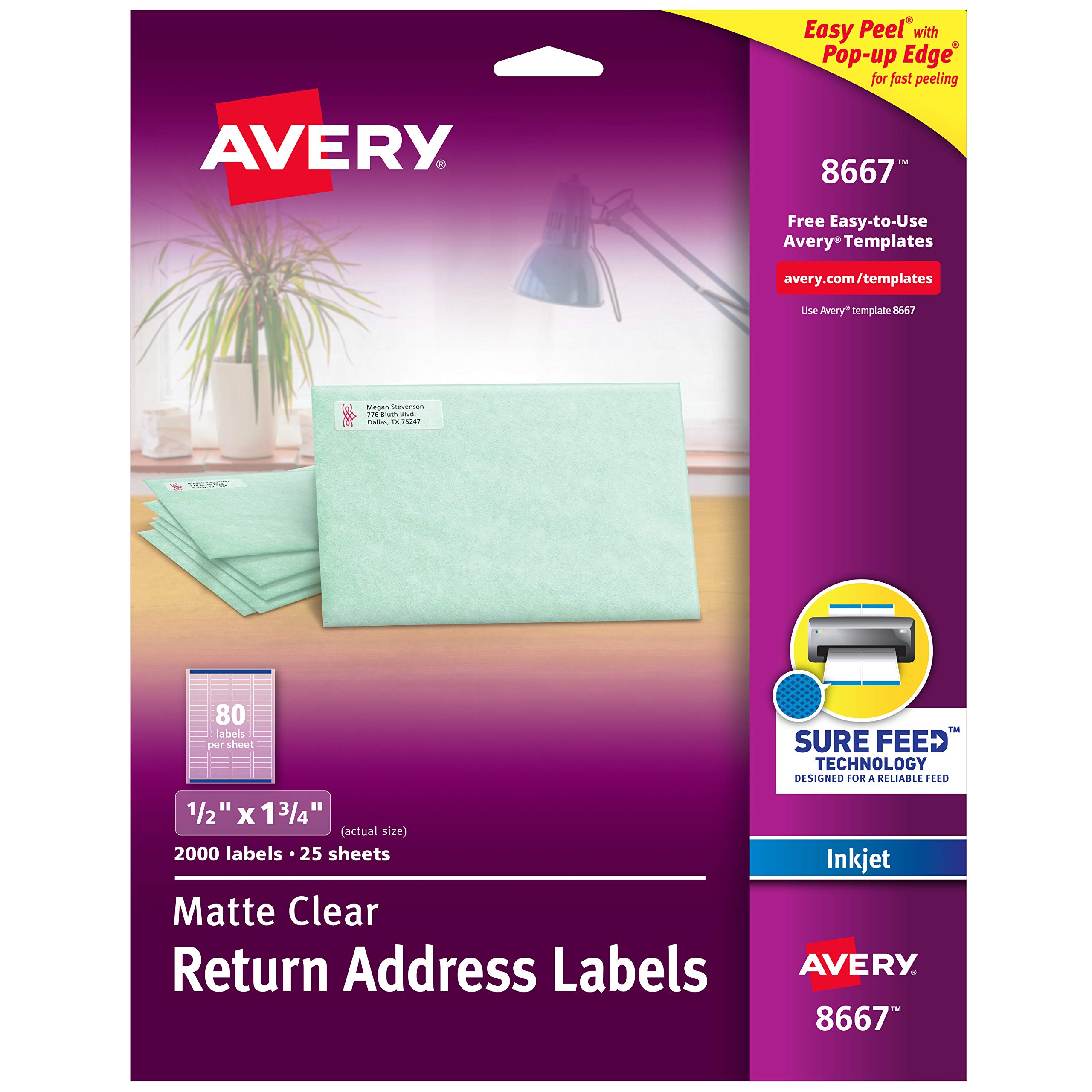Avery 透明で簡単に剥がせる返送用住所ラベル 1/2 インチ x 1-3/4 インチ