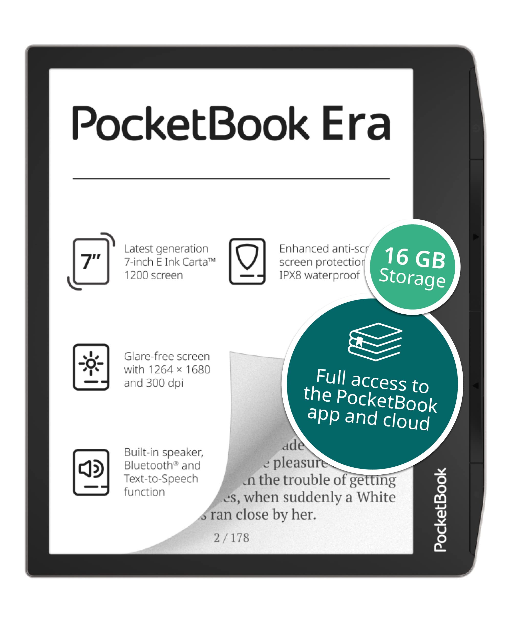  PocketBook Era 電子リーダー、スターダスト シルバー、16GB | 7 E-Ink テクノロジーを採用したグレアフリーで目に優しいタッチスクリーン |防水 |テキス...