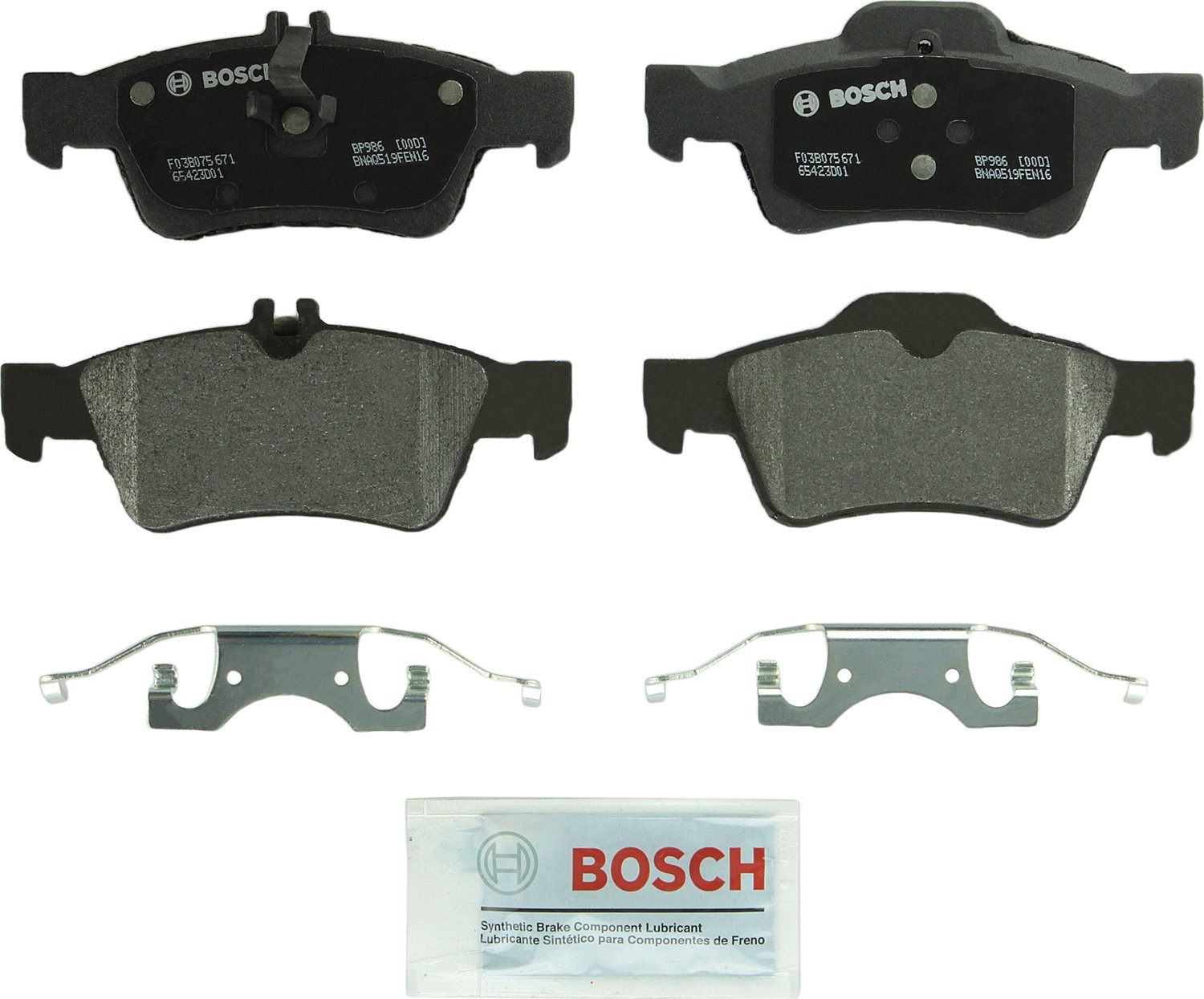  Bosch BP986 QuietCast プレミアム セミメタリック ディスク ブレーキ パッド セット - 一部のメルセデスベンツ (CL、CLS、E、S、SL) 320、350、400、430、500、550...