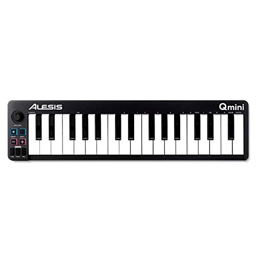 Alesis Qmini - ポータブル 32 キー USB MIDI キーボード コントローラー、ベロシティセンシティブ シンセ アクション キーと音楽制作ソフトウェア付属