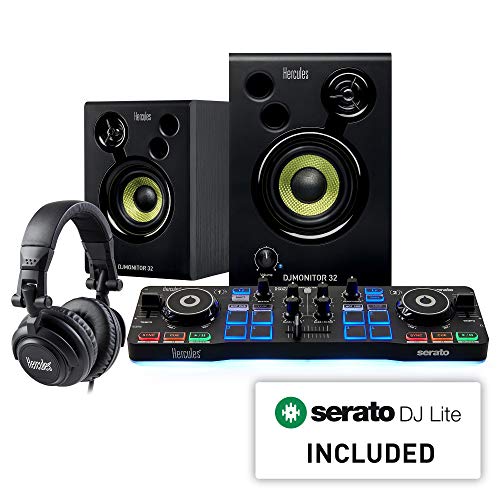 Hercules DJ DJスターターキット | Starlight USB DJ コントローラー、Serato DJ Lite ソフトウェア、15 ワット モニター スピーカー、遮音性ヘッドフォン付き