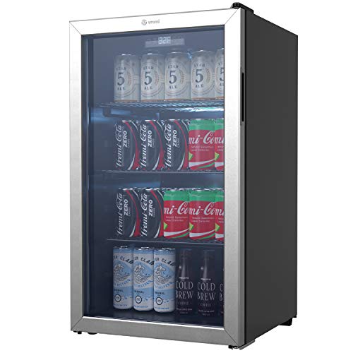  Vremi 飲料用冷蔵庫とクーラー - ソーダビールまたはワイン用のガラスドア付き 110 ～ 130 缶ミニ冷蔵庫 - 取り外し可能な棚と調節可能な脚付きのオフ...