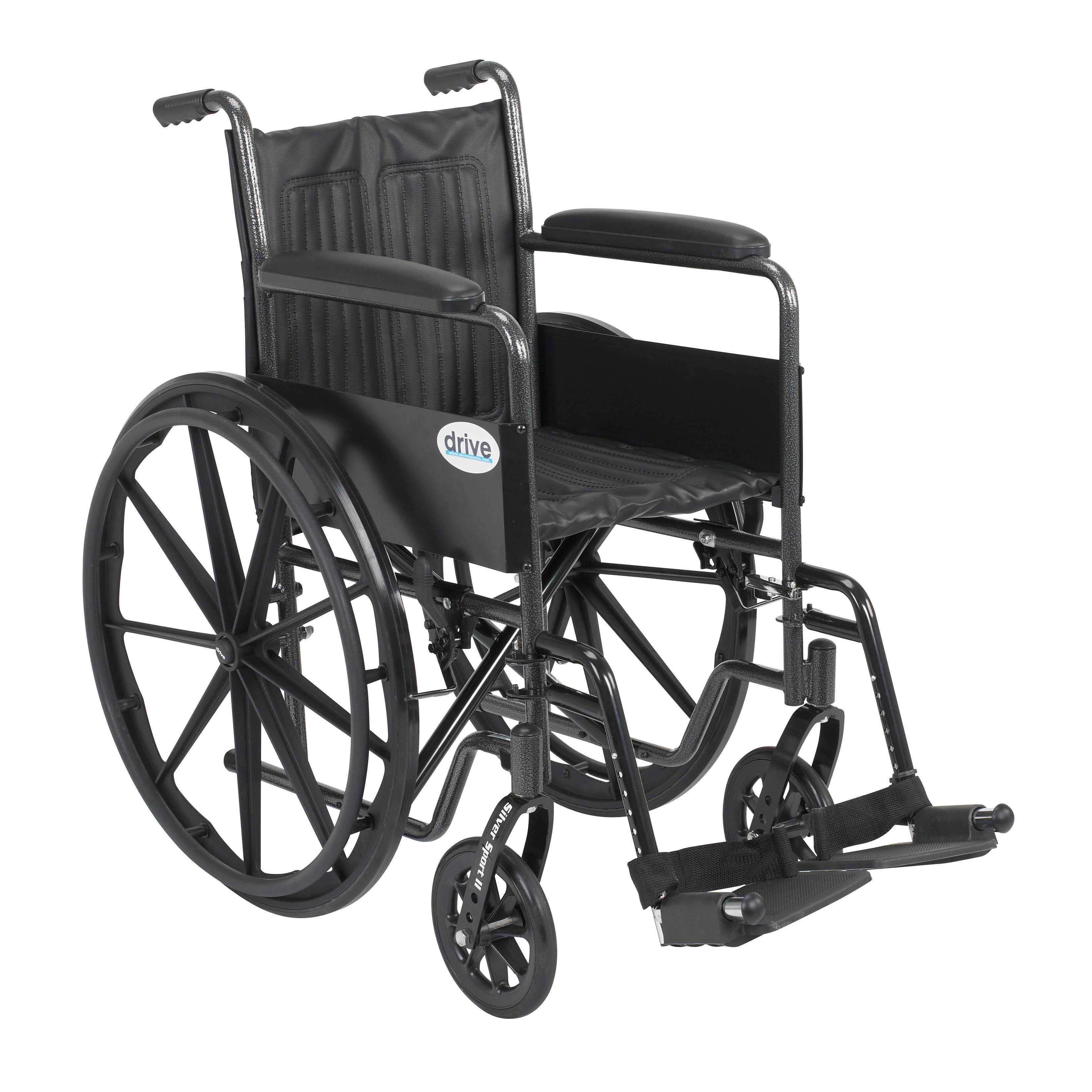 Drive Medical さまざまなアームスタイルとフロントリギングオプションを備えたシルバースポーツ2車椅子、ブラック、20フィート