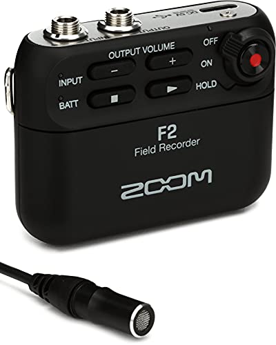  Zoom F2 Lavalier ボディパックコンパクトレコーダー、32 ビットフロート録音、クリッピングなし、ビデオ用オーディオ、SD への録音、付属のラベリア...
