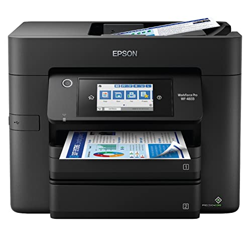  Epson Workforce Pro WF 4833 ワイヤレス オールインワン カラー インクジェット プリンタ - 印刷 スキャン コピー ファックス - 25 ppm、4800x2400 dpi、4.3 インチ...
