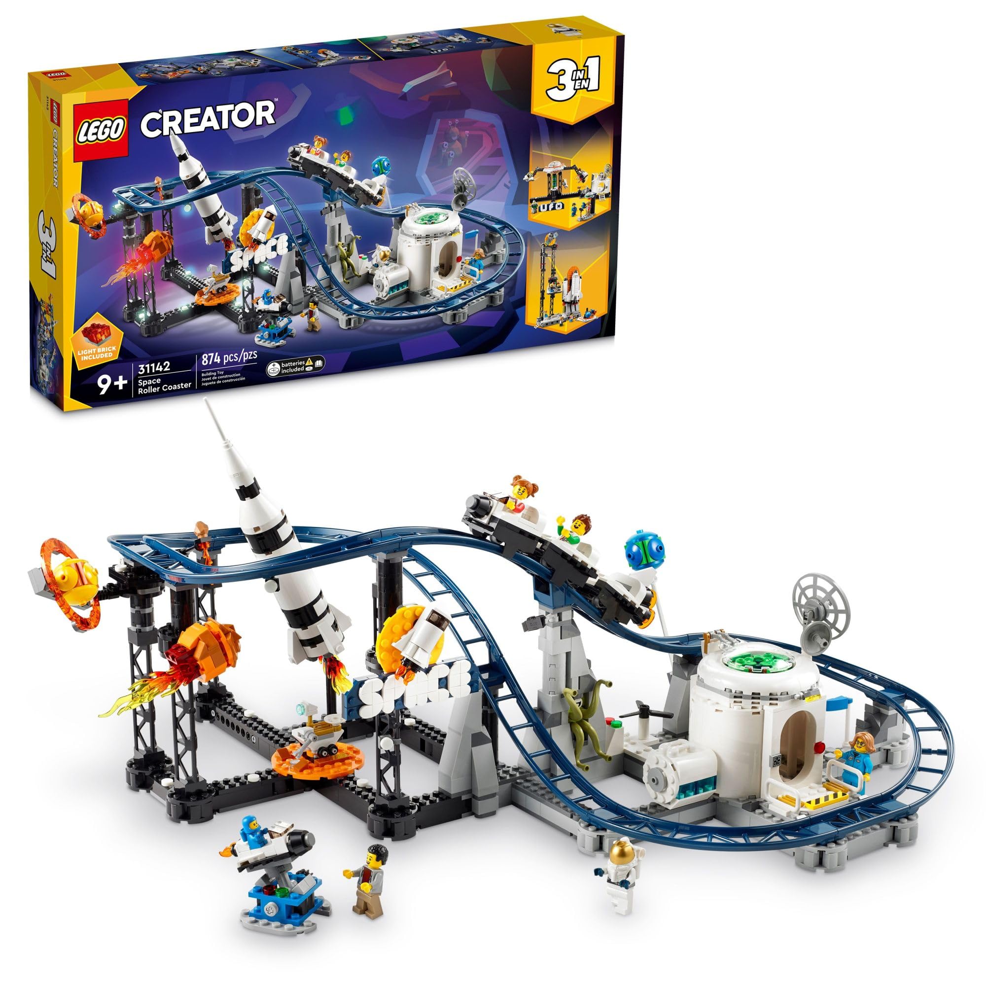  LEGO Creator Space ローラーコースター 31142 3 in 1 組み立ておもちゃセット ジェットコースター、ドロップタワー、メリーゴーランドとミニフィギュア 5...