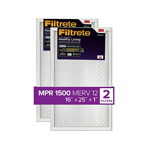 Filtrete 16x25x1、AC 炉エアフィルター、MPR 1500、ヘルシーリビングウルトラアレルゲン、6 個パック (正確な寸法 15.69 x 24.69 x 0.78)