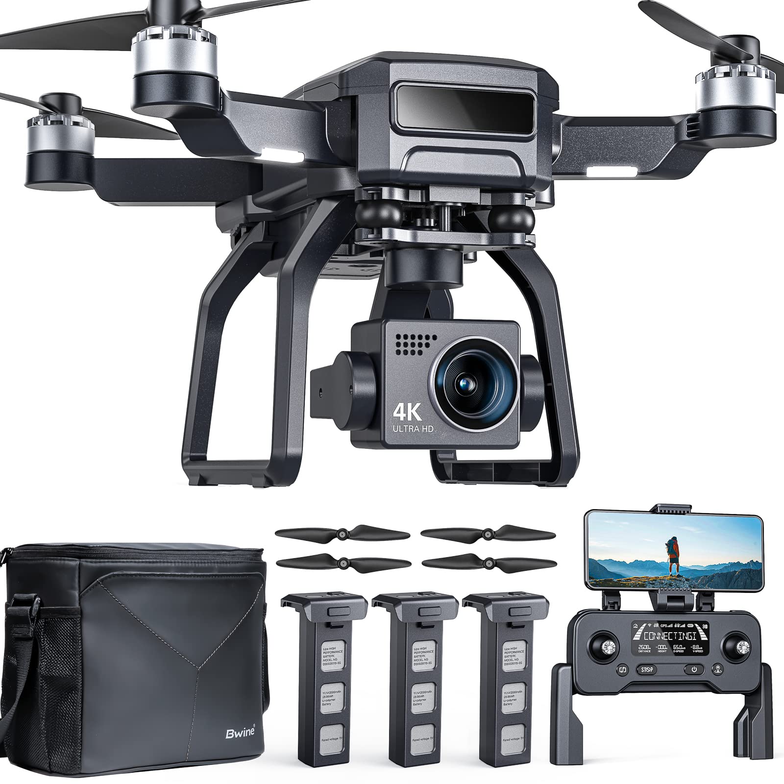  Bwine F7 GPSカメラ付き大人向けFAA認証済みプロフェッショナルドローン 4Kナイトビジョン、3軸ジンバル、長距離2マイル、飛行時間75分、バッテリー3...
