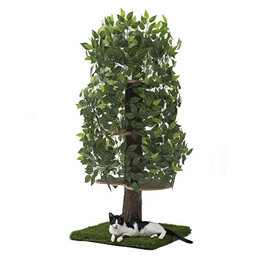 On2 Pets アメリカ製の葉のあるキャットツリー、エバーグリーンの大きな正方形の猫のコンドミニアムと猫のアクティビティツリー
