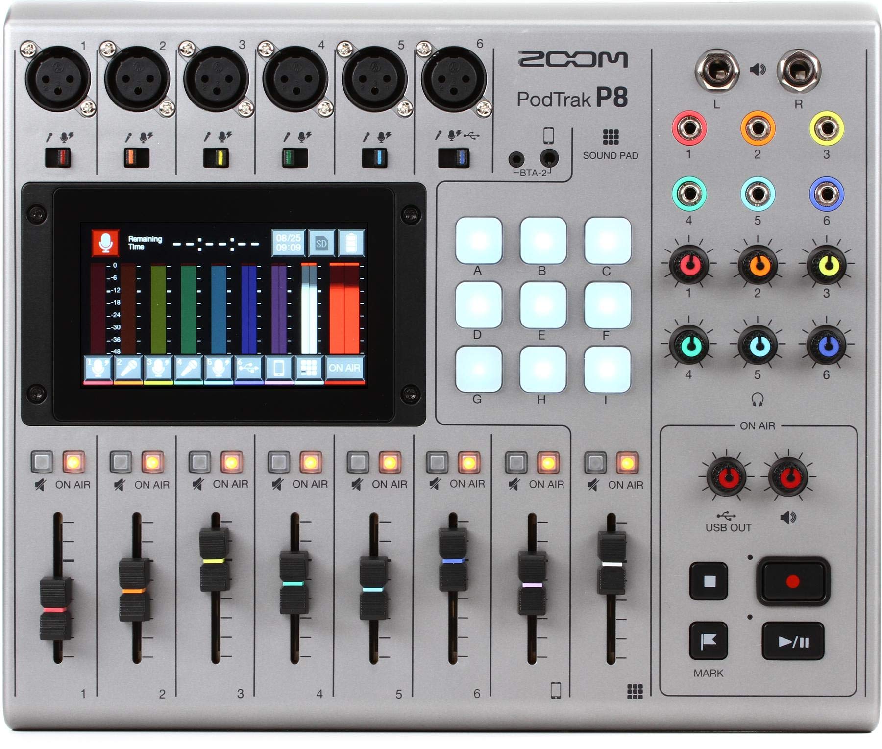  Zoom PodTrak P8 ポッドキャスト レコーダー、6 マイク入力、6 ヘッドフォン出力、電話入力、サウンドパッド、オンボード編集、SD カードへの録音、USB...