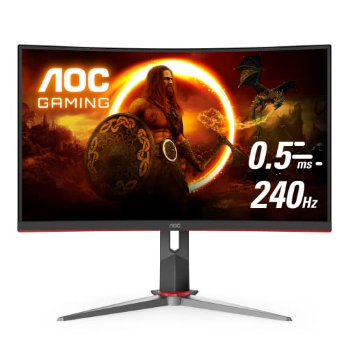  AOC C27G2Z 27 フィート曲面フレームレス超高速ゲーミングモニター、FHD 1080p、0.5ms 240Hz、FreeSync、HDMI/DP/VGA、高さ調整可能、3 年間ゼロデッドピクセル保証、ブラック、27...