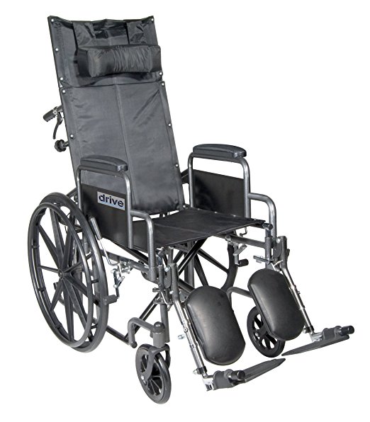 Drive Medical 取り外し可能なデスクの長さのアームと昇降式レッグレストを備えたシルバースポーツリクライニング車椅子、シルバー静脈、18フィート