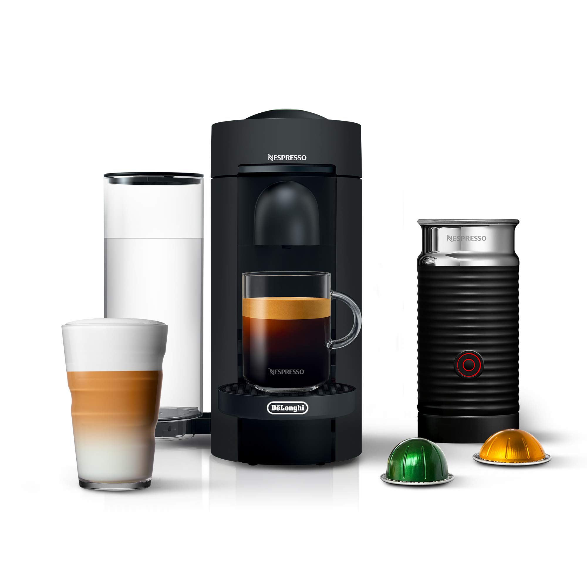 Nespresso De'Longhi VertuoPlus デラックス コーヒー アンド エスプレッソ マシン ミルク泡立て器付き、5オンス、マットブラック