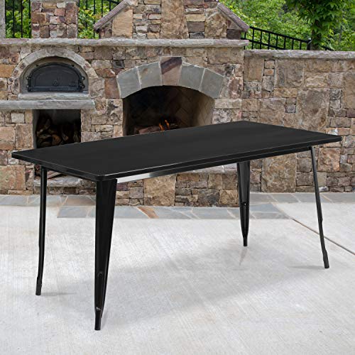 Flash Furniture 商用グレード 31.5 インチ x 63 インチ長方形ブラックメタル屋内屋外テーブル