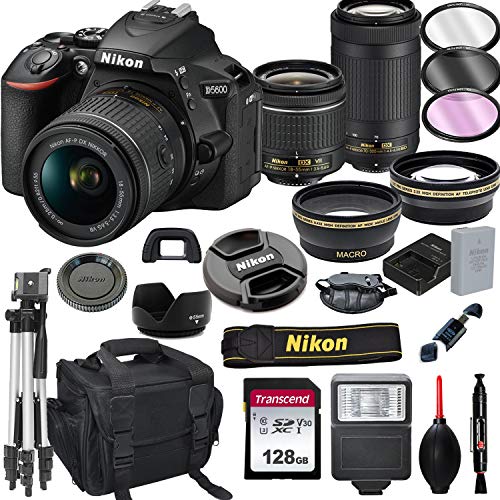AV-Nikon Nikon D5600 DSLRカメラ（18-55mm VRおよび70-300mmレンズ+ 128GBカード、三脚、フラッシュなど）（20個バンドル）