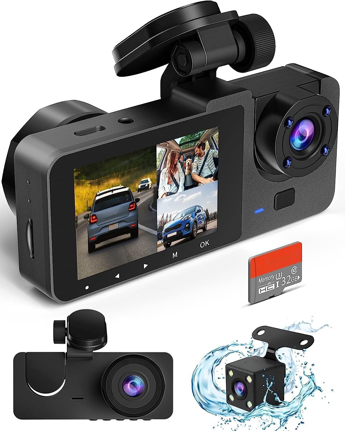 Azacvb 車用ダッシュカメラ、4KフルUHDカーカメラフロントリア、無料32GB SDカード付き、スーパー...
