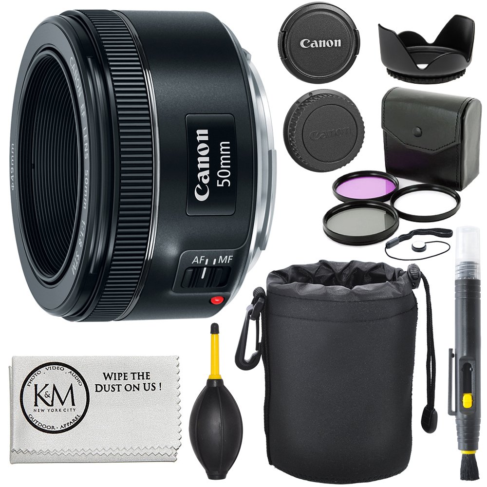 Canon EF 50mm f/1.8 STM レンズ + フィルターキット 3 個 + レンズペン + ブロ...